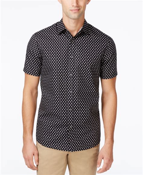 michael kors classic fit men's black short sleeve shirt|Michael Kors men's stretch shirt.